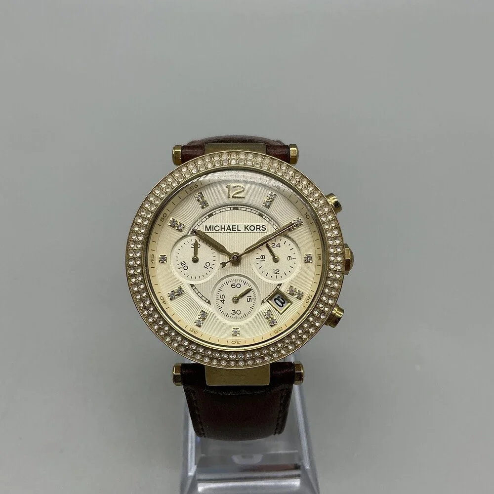 Michael Kors Parker MK-2249 Womens Watch 39mm Gold Tone Chronograph New Battery